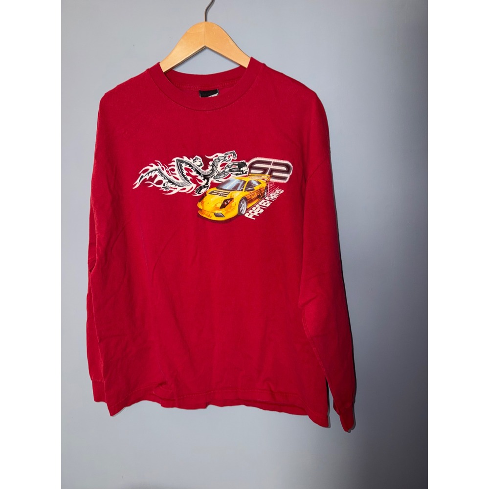 Top‎ Heavy Red Long Sleeve Graphic Tee Racing Car Dragon Faster Than You XL